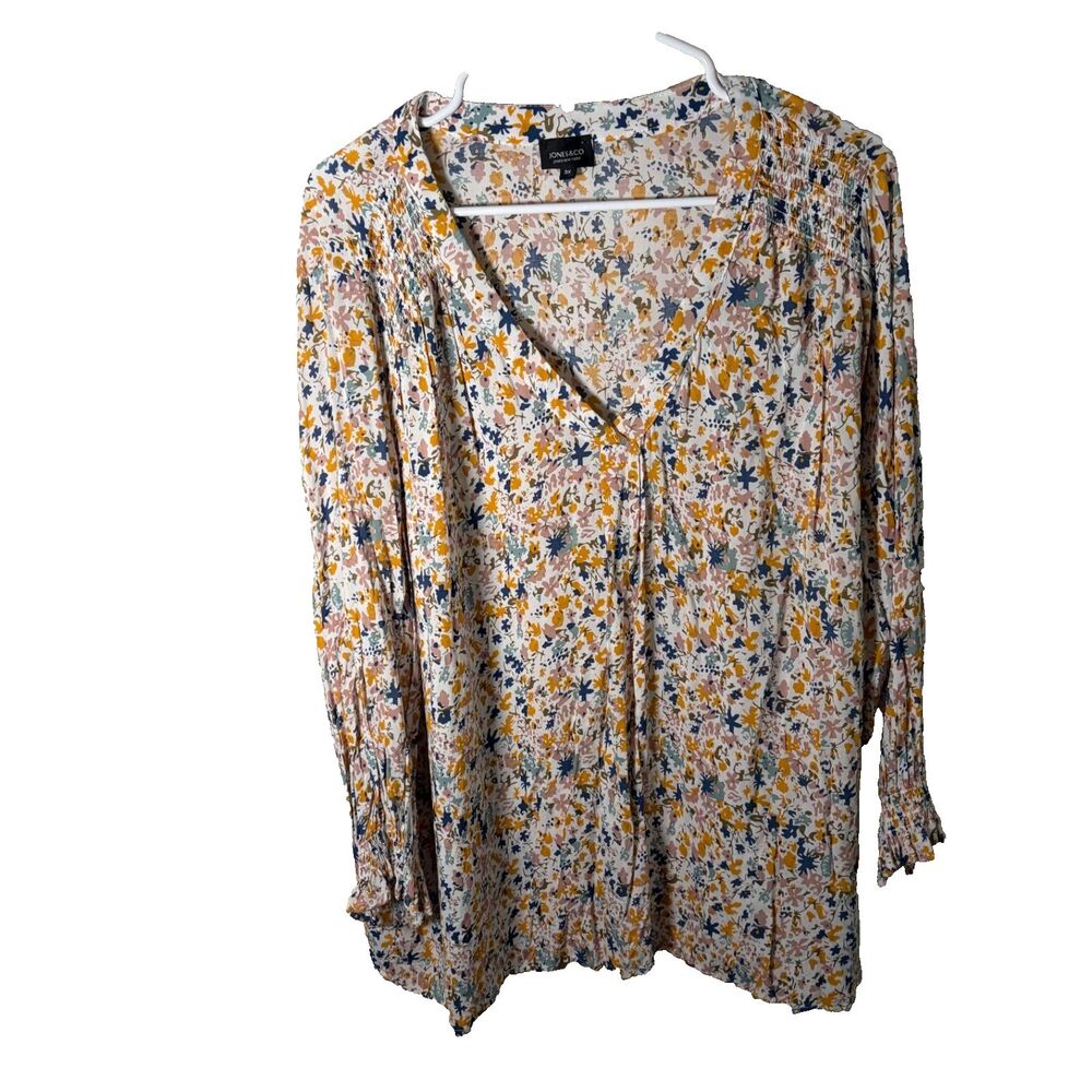 Jones & Co Blouse Women's 3X V-Neck Floral Lightweight 3/4 Sleeve Boho Top